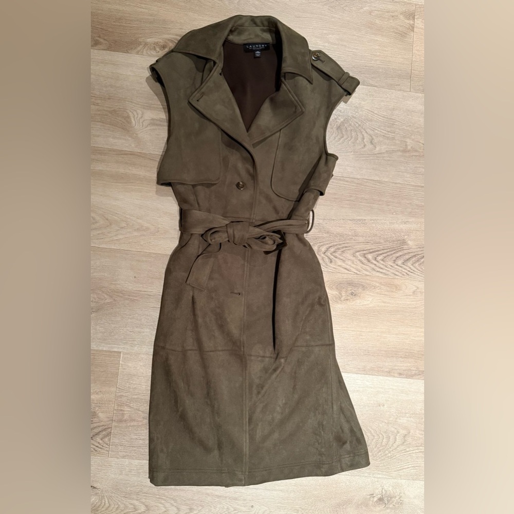 Laundry By Shelli Segal Olive Sleeveless Trench Coat XS